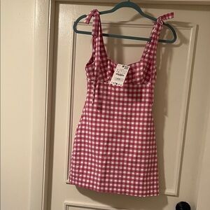 Zara Pink and White Checkered Mini Dress